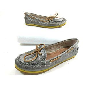 Lucky Brand Silver Flat Boat Moc Toe Loafers 6 M